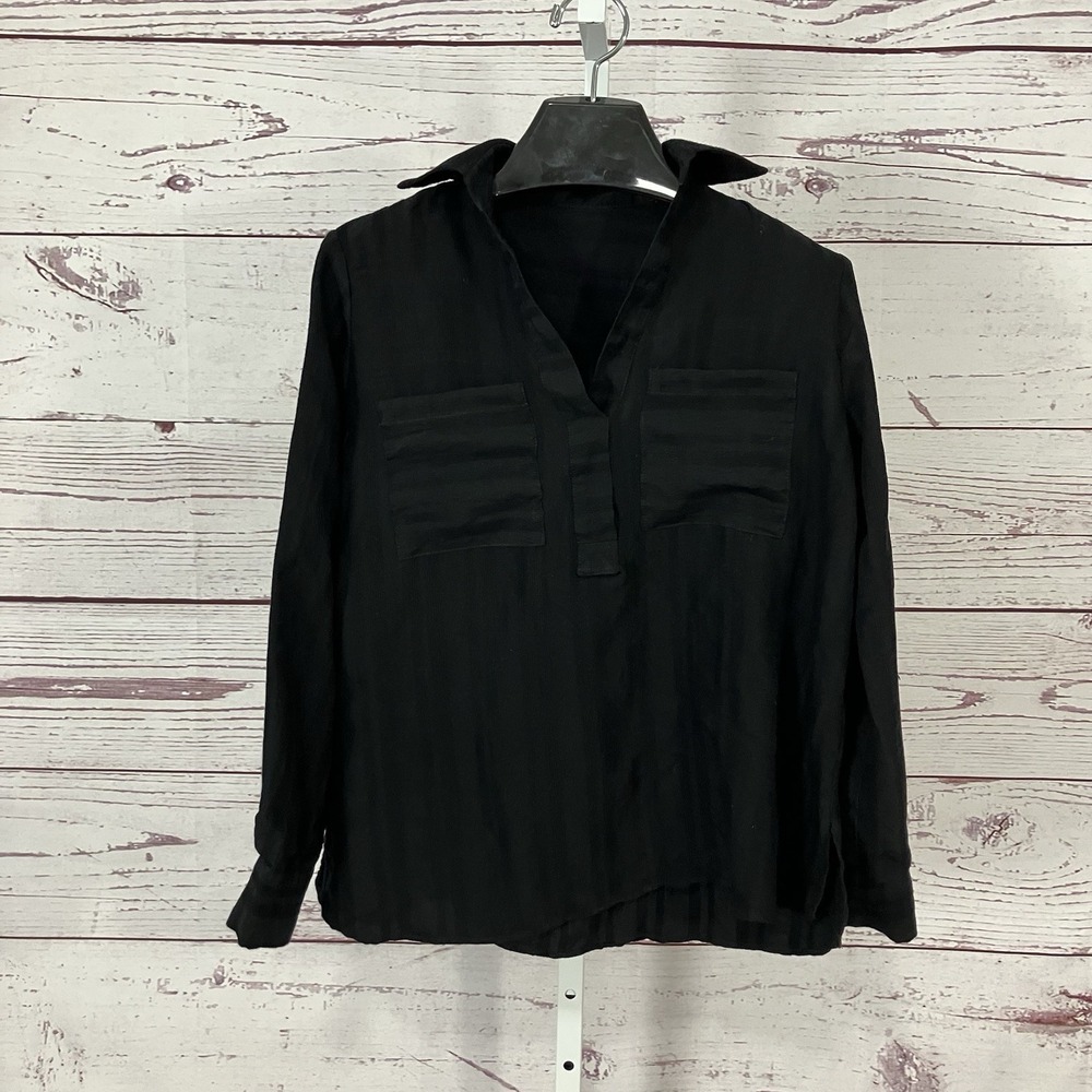 Ipekyol Womens Black Blouse Button Front‎ Sheer Lightweight Long Sleeve